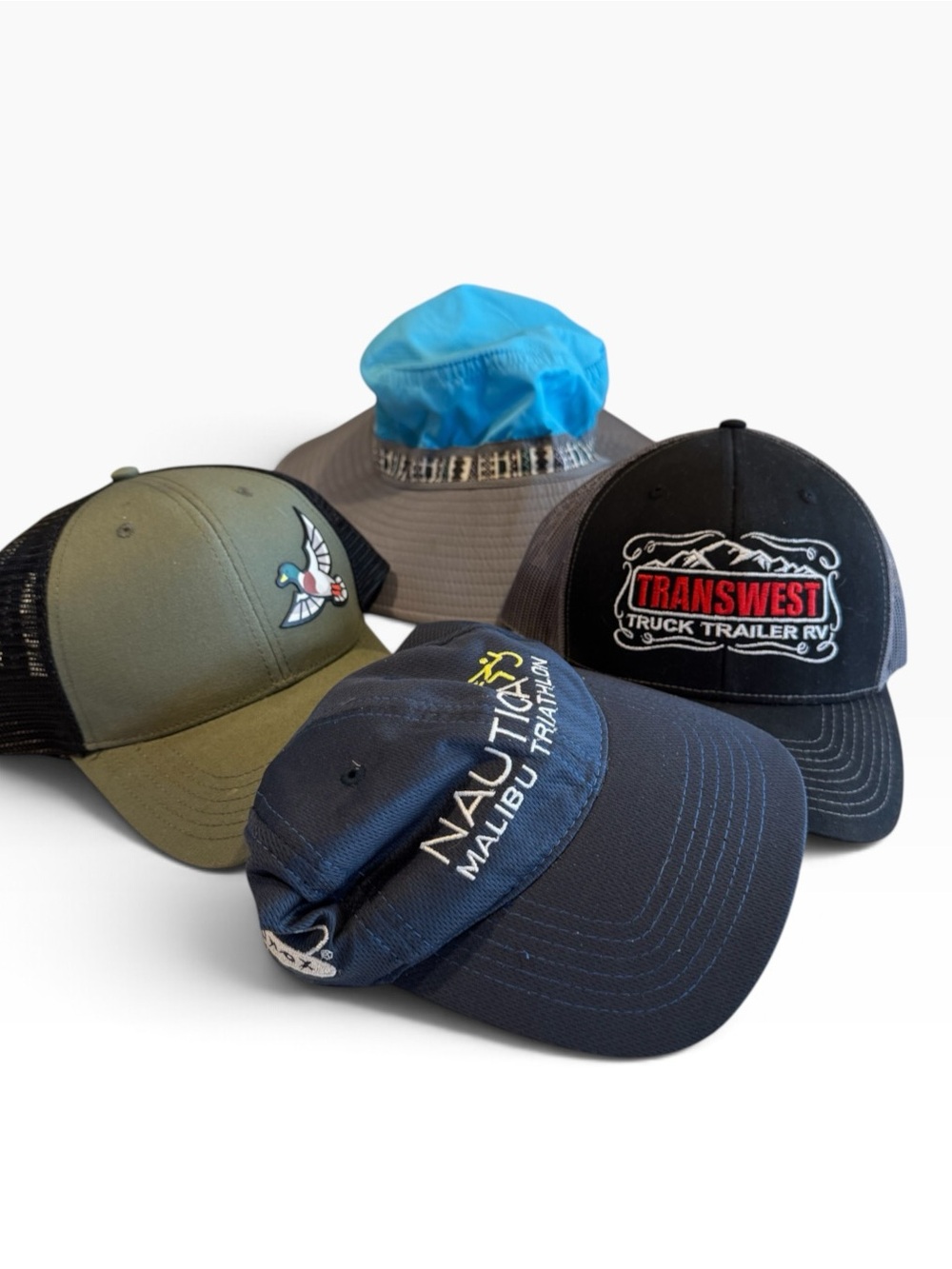 Lot of 4 Hats Trucker, Nautica, Sun Hat.